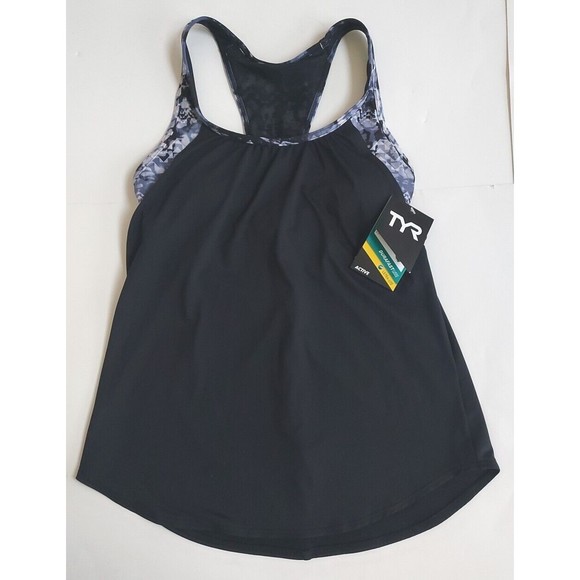 NWT Ladies TYR Durafast Lite Bk/Gray Emerald Lake 2in1 Tankini Top UPF 50+Size S - Picture 1 of 13